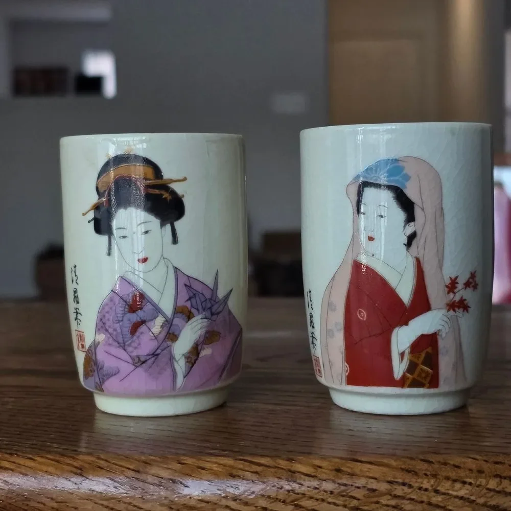 Title: ✨ Vintage Japanese Satsuma Geisha Tea Cups - Set of 2 ✨